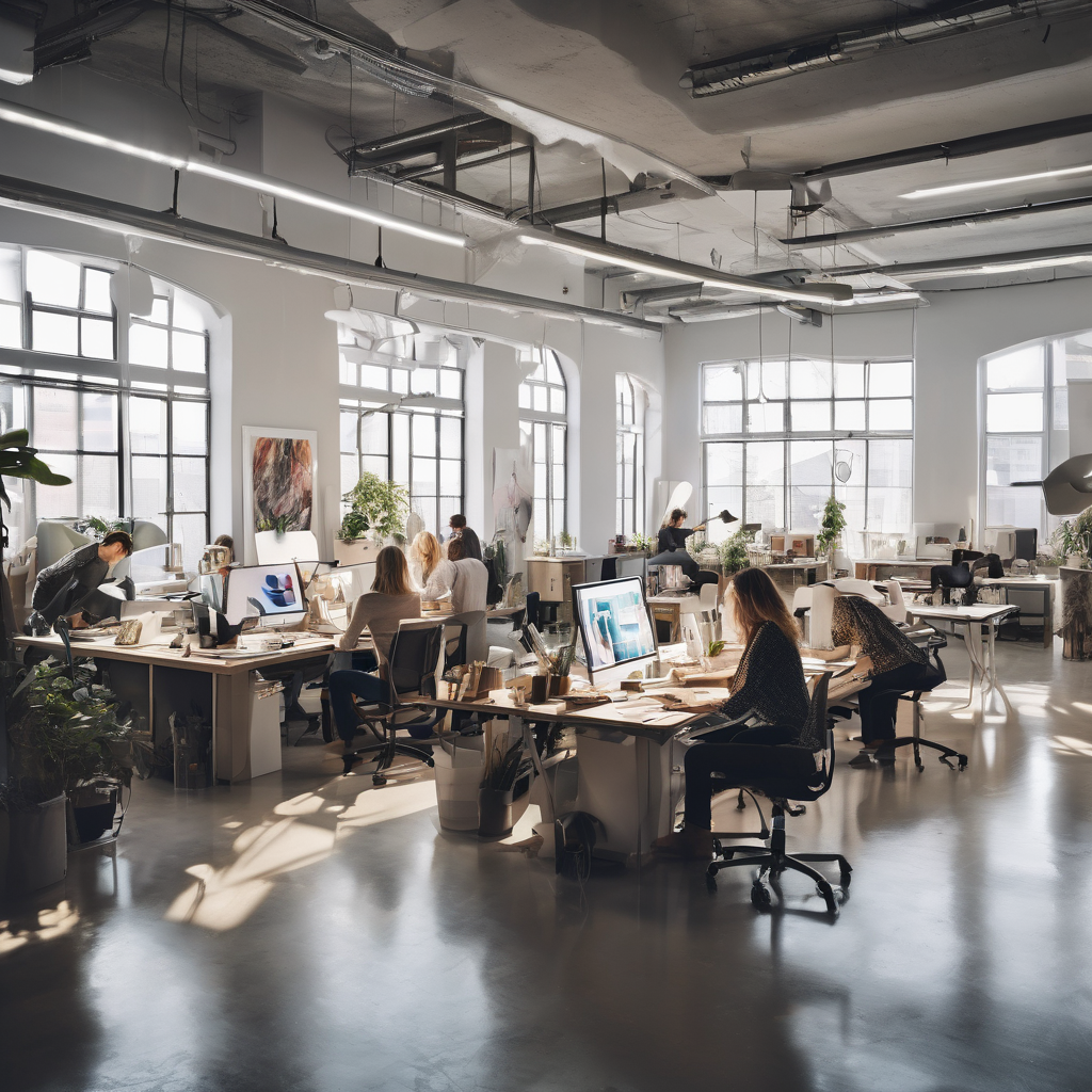 people working studio office open floor plan