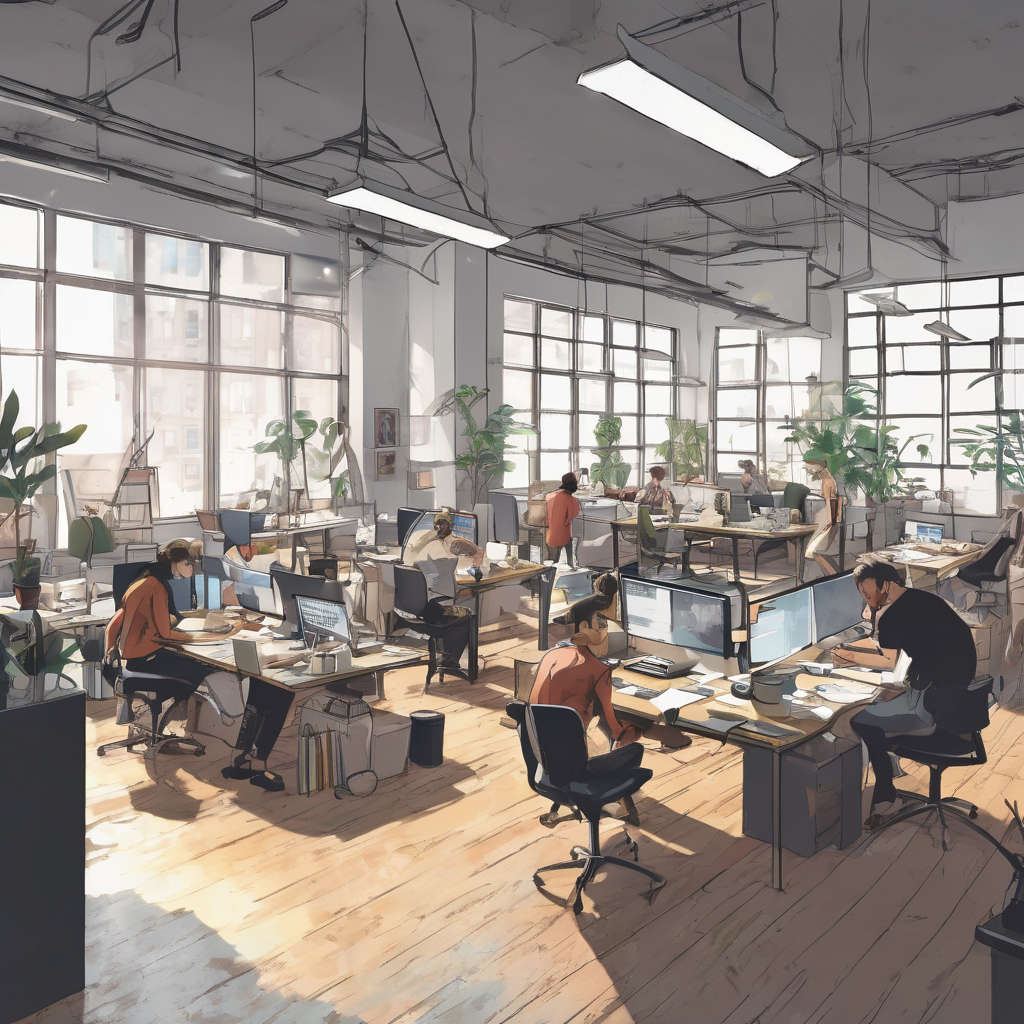 people working studio office open floor plan