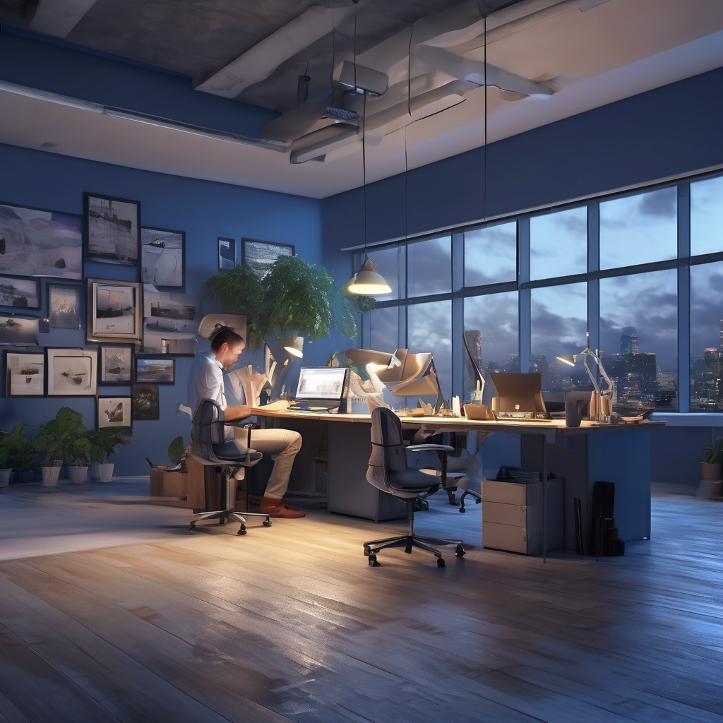 32k hd high quality photorealistic image of people working studio offic open floor plan
