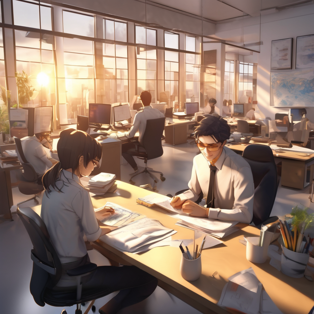 16k hd high quality photorealistic of people working in a office