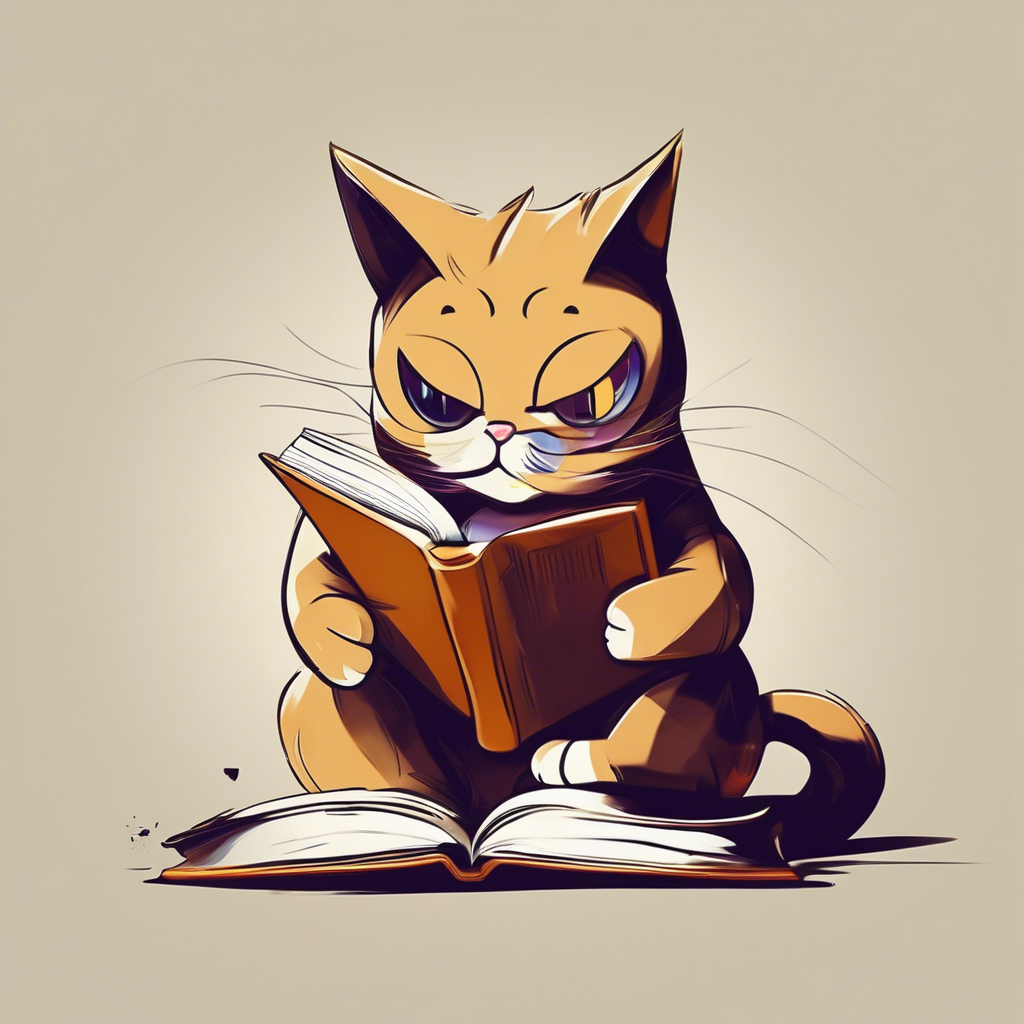 cat reading a book