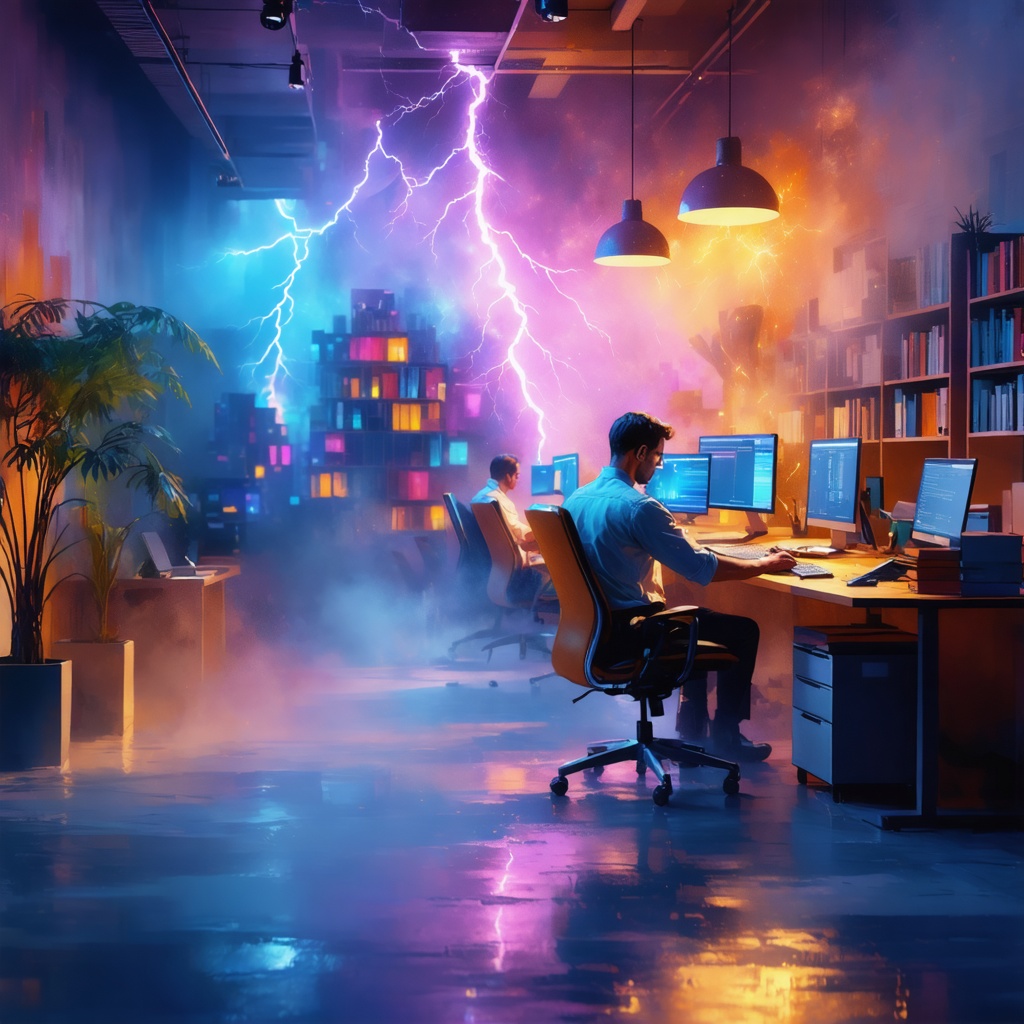 16k hd high quality people working in a office in abstract style