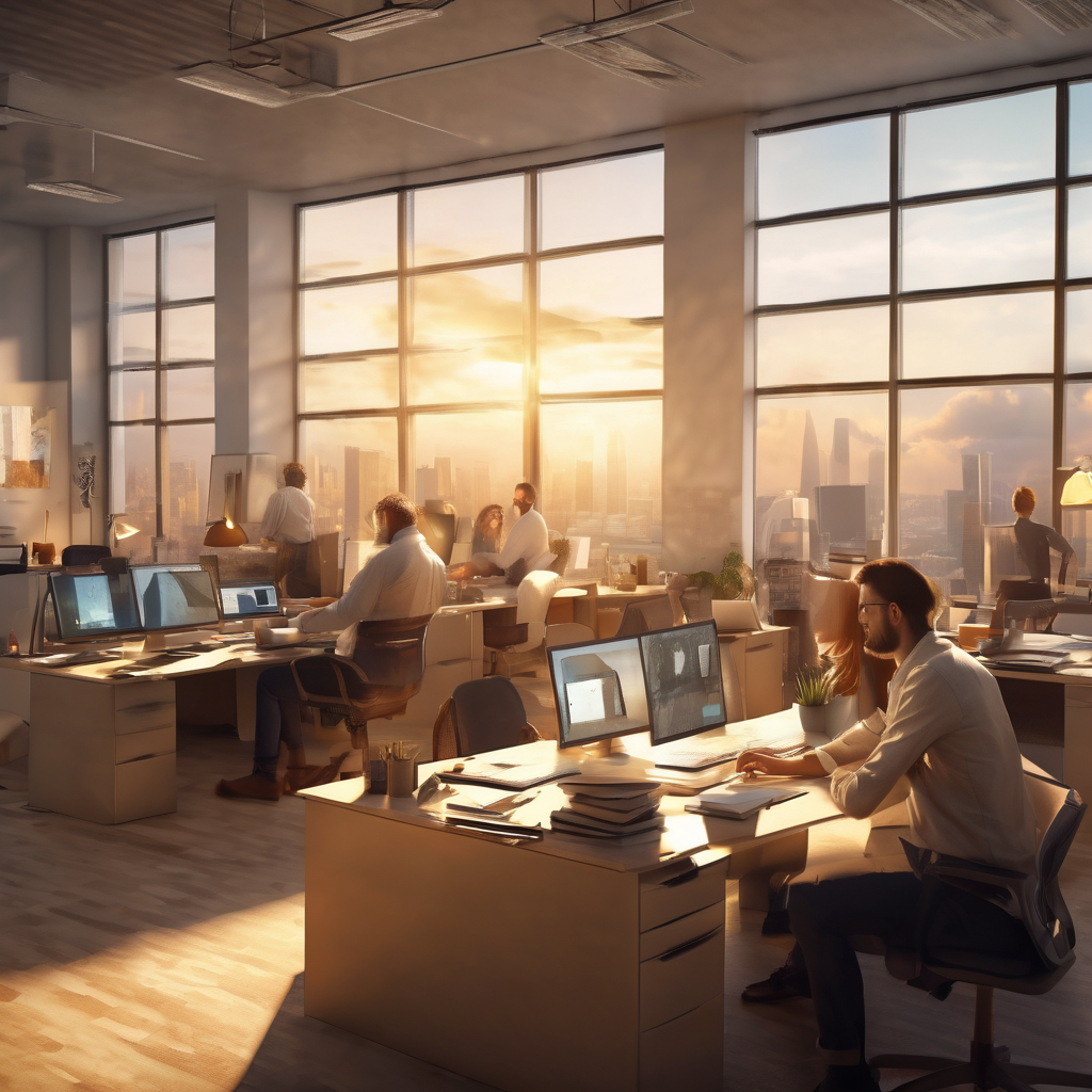 16k hd high quality photorealistic of people working in a office