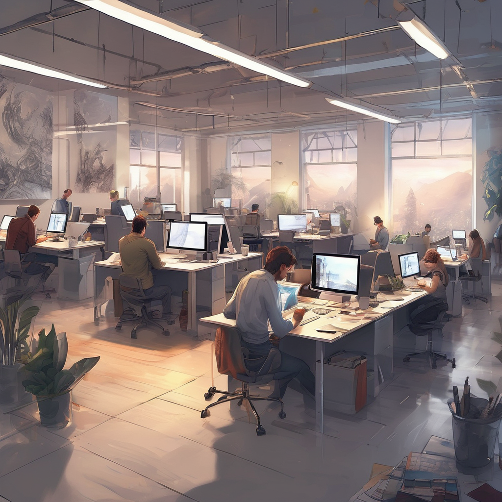 people working studio office open floor plan