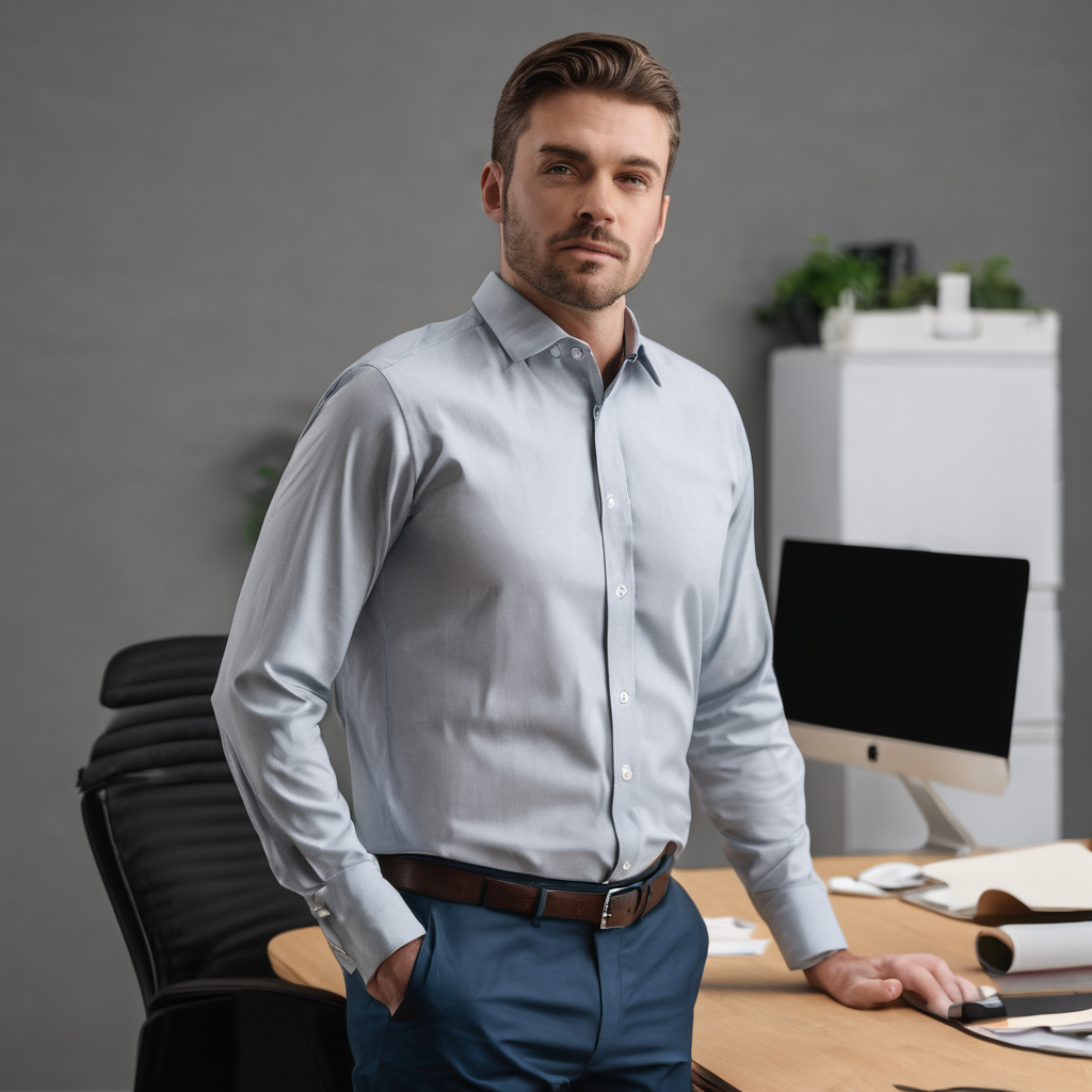 a man standing waist up wearing a office shirt