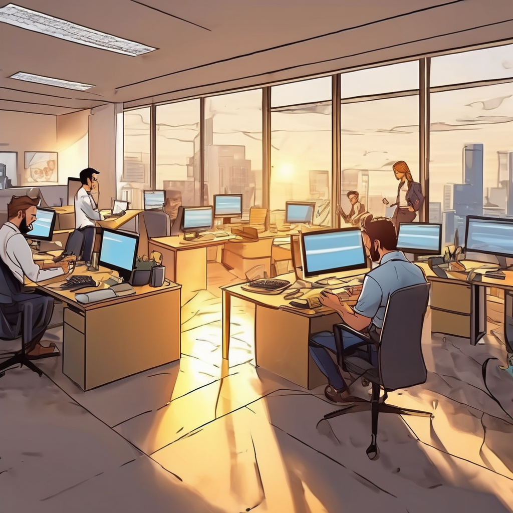 16k hd high quality photorealistic of people working in a office