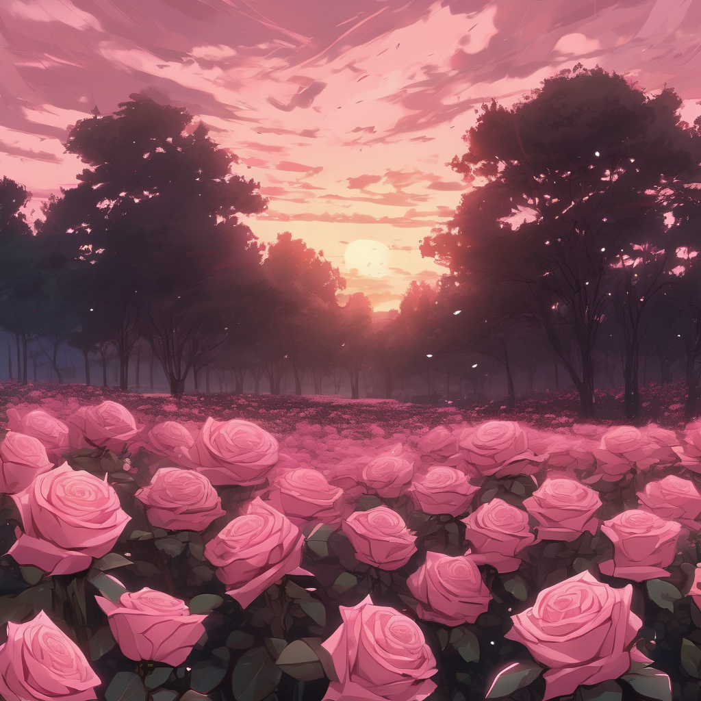 field of pink roses giant roses like a forest