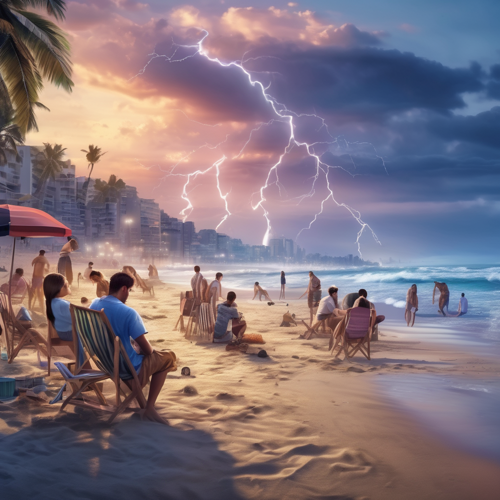 32k hd high quality photorealistic image of people working on a beach