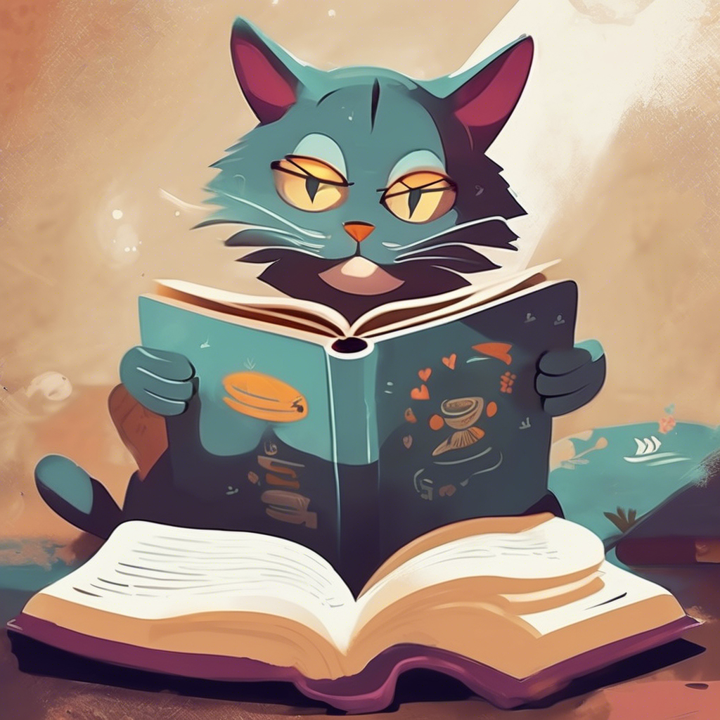 cat reading a book