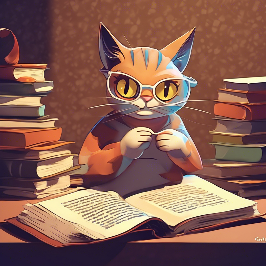 cat reading a book