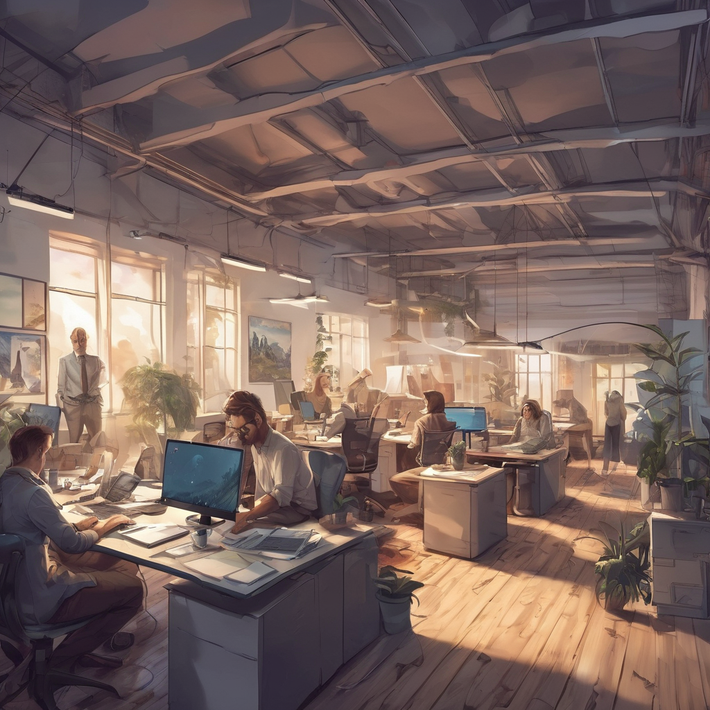 people working studio office open floor plan