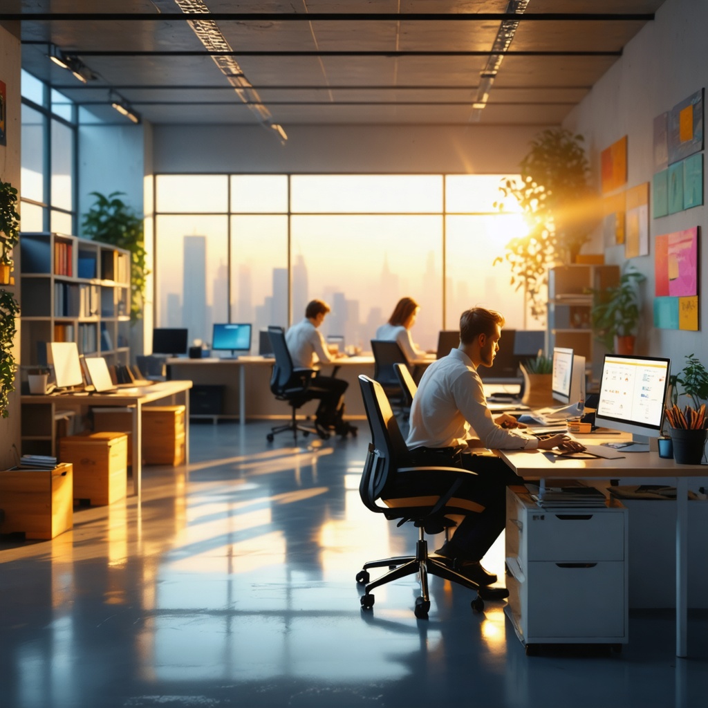 16k hd high quality photorealistic of people working in a office