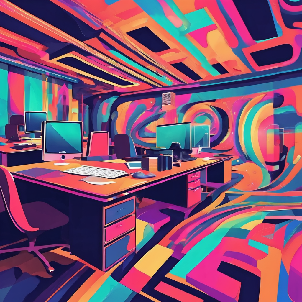 Trippy office in abstract style