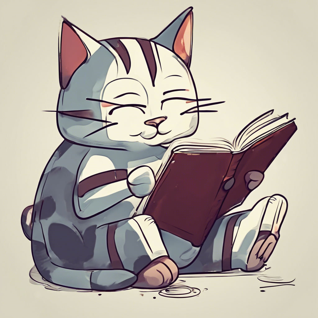cat reading a book