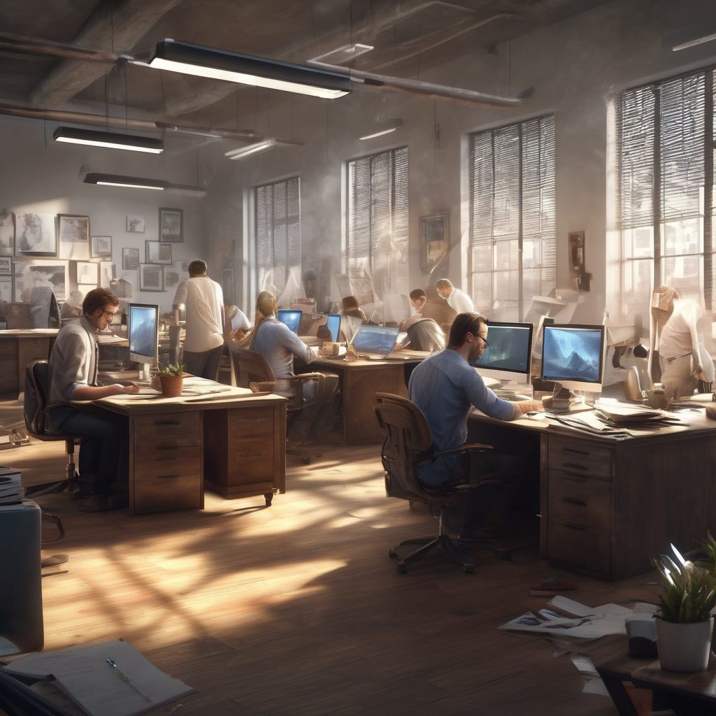 16k hd high quality photorealistic of people working in a office