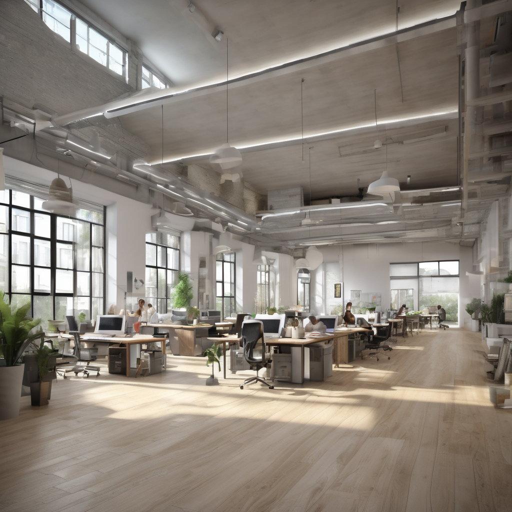 32k hd high quality photorealistic image of people working studio offic open floor plan