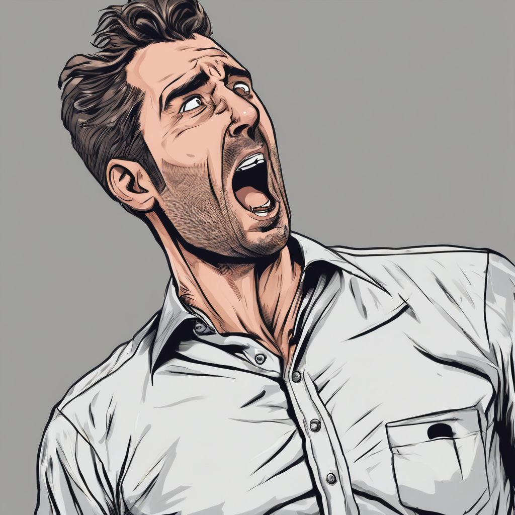 a man standing waist up wearing a office shirt looking amazed