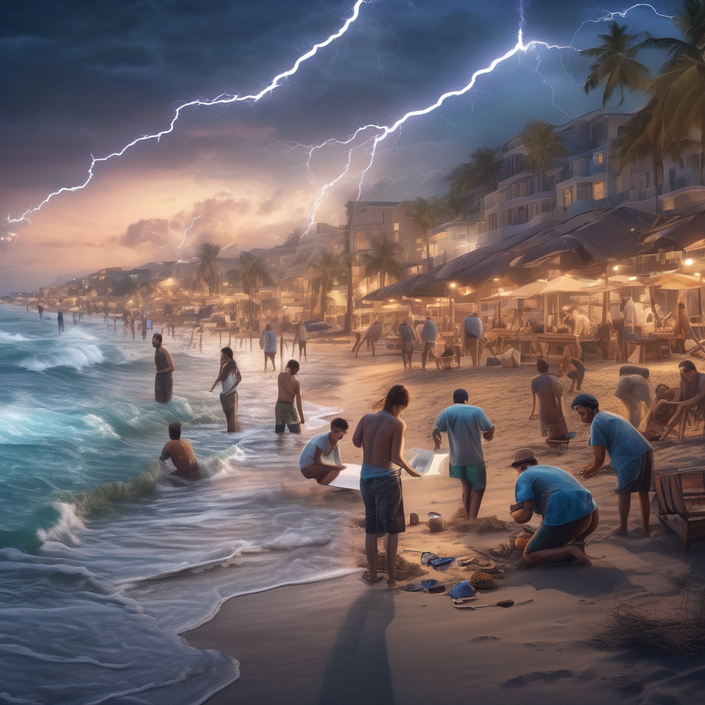32k hd high quality photorealistic image of people working on a beach