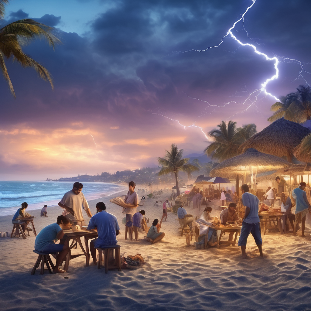 32k hd high quality photorealistic image of people working on a beach