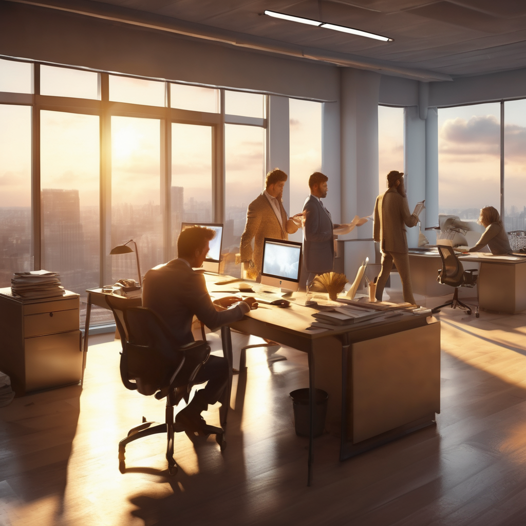 16k hd high quality photorealistic of people working in a office