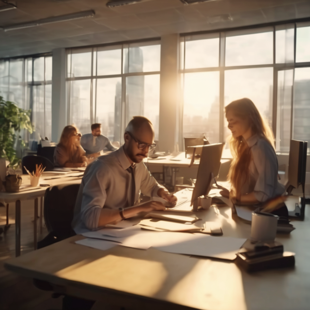 16k hd high quality photorealistic of people working in a office