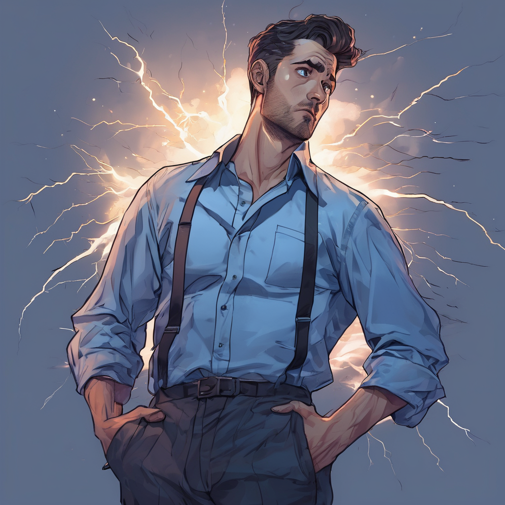 a man standing waist up wearing a office shirt looking amazed