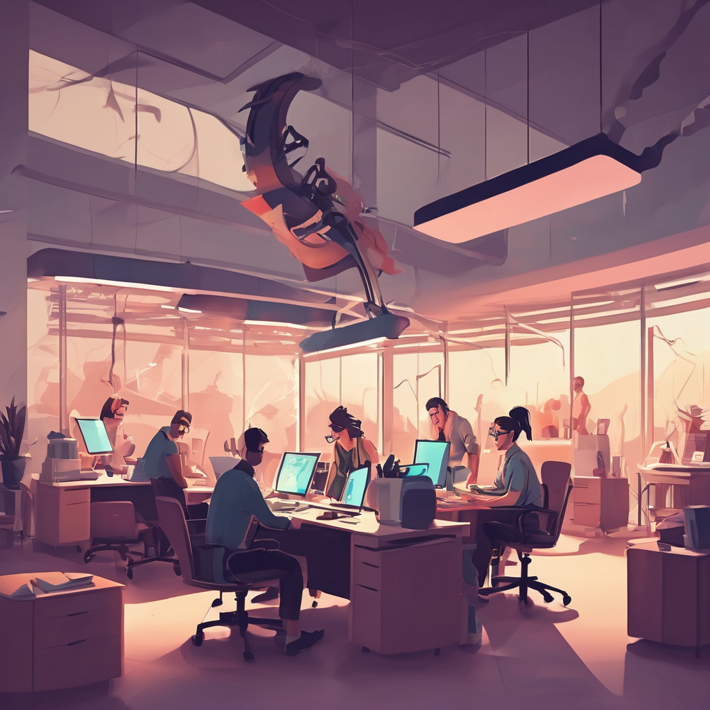 people working studio office on a rollercoster