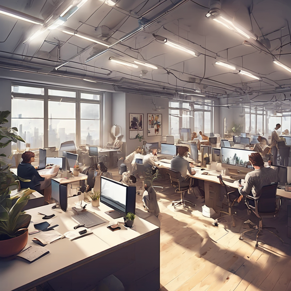 people working studio office open floor plan