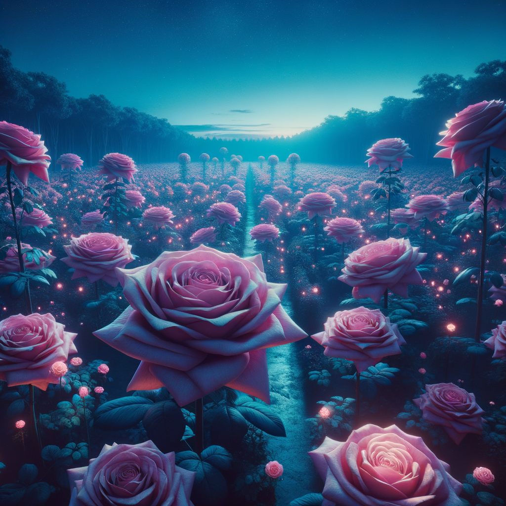 field of pink roses giant roses like a forest