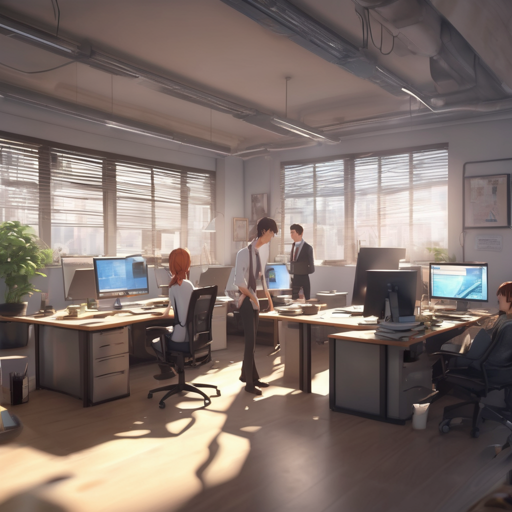 16k hd high quality photorealistic of people working in a office