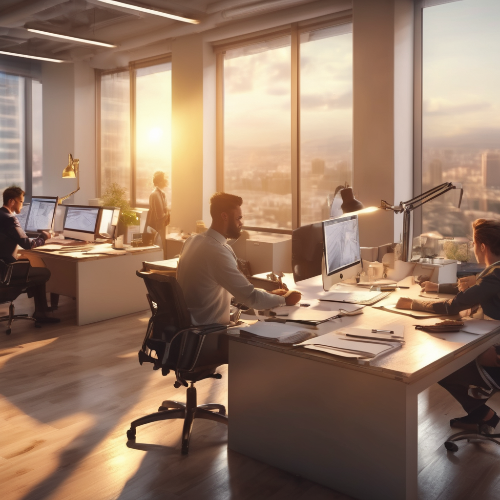 16k hd high quality photorealistic of people working in a office