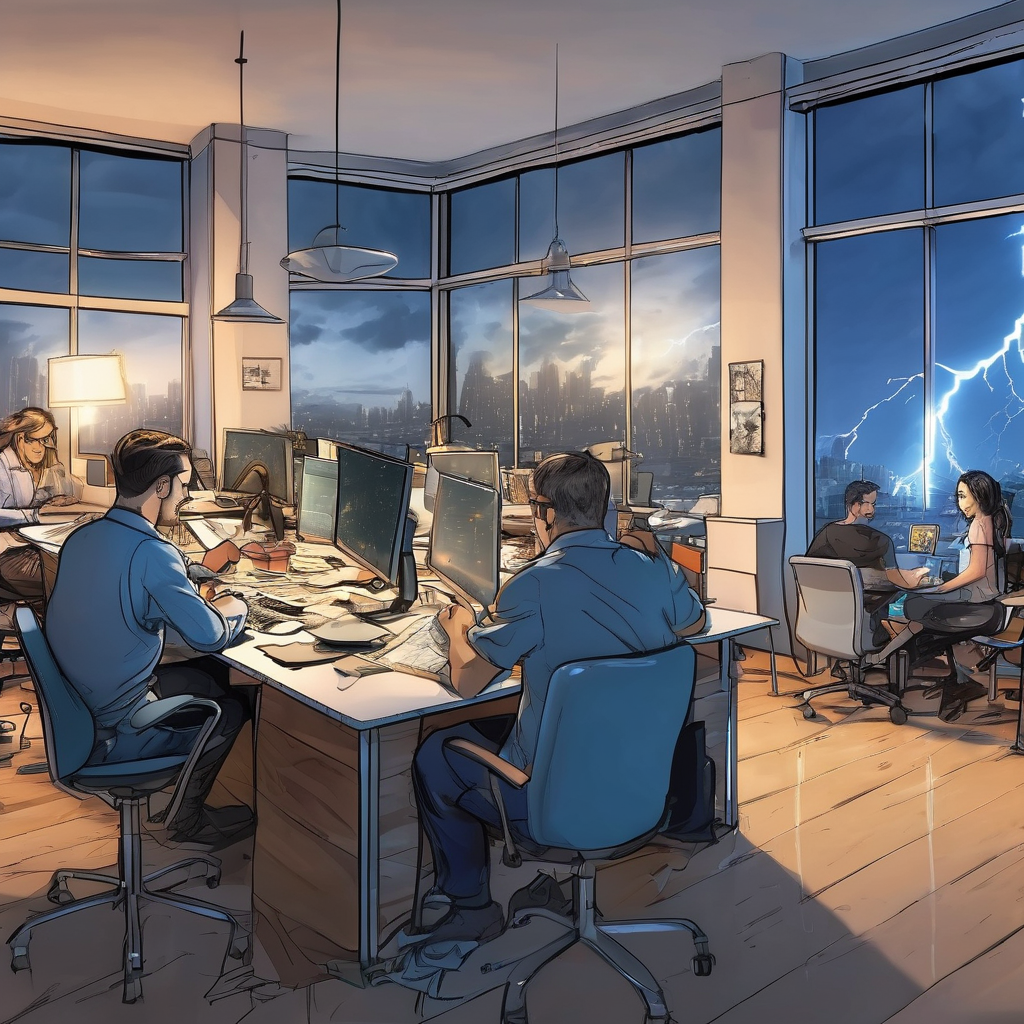 32k hd high quality photorealistic image of people working studio offic open floor plan