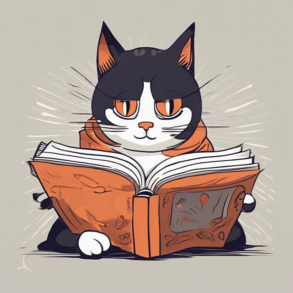 cat reading a book