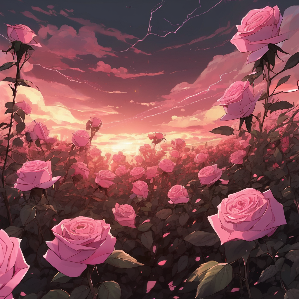 field of pink roses giant roses like a forest