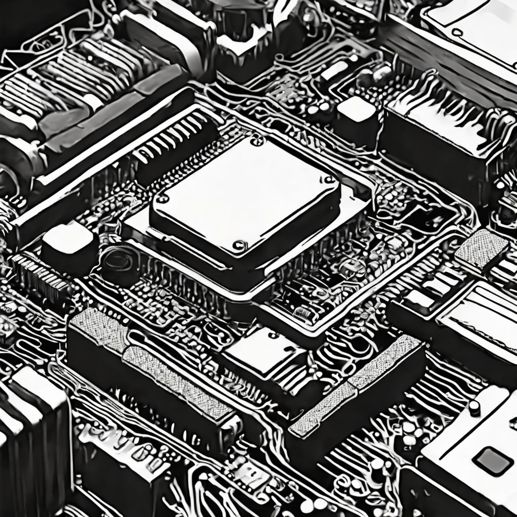 computer chip black and white coloring book style