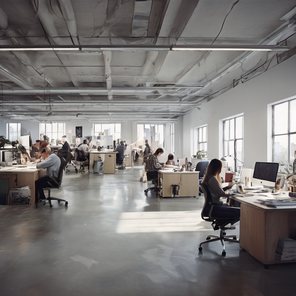 people working studio office open floor plan