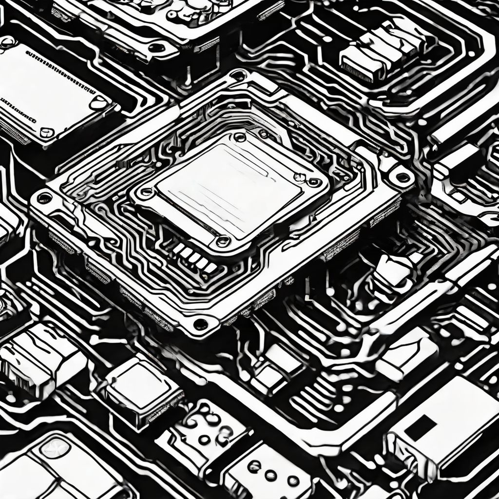 computer chip black and white coloring book style