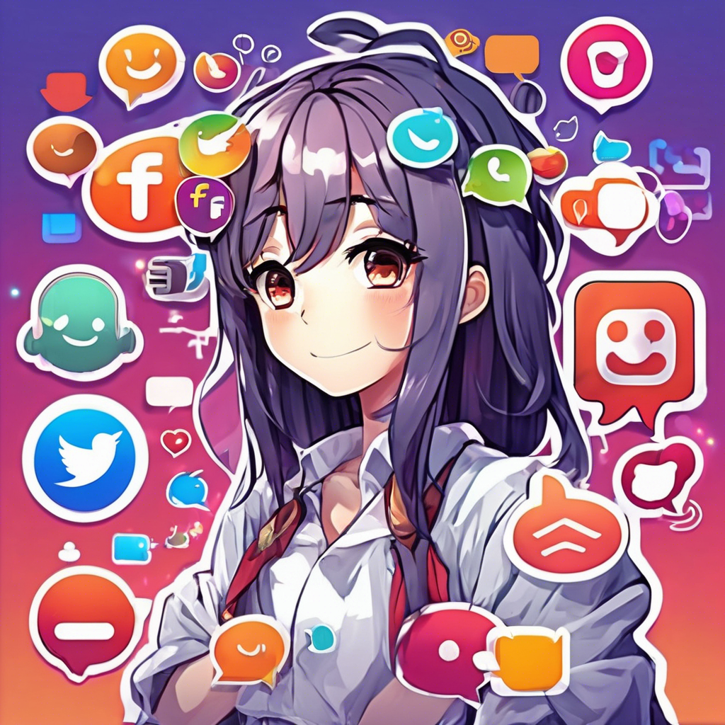 Cute happy social media marketing chat icon