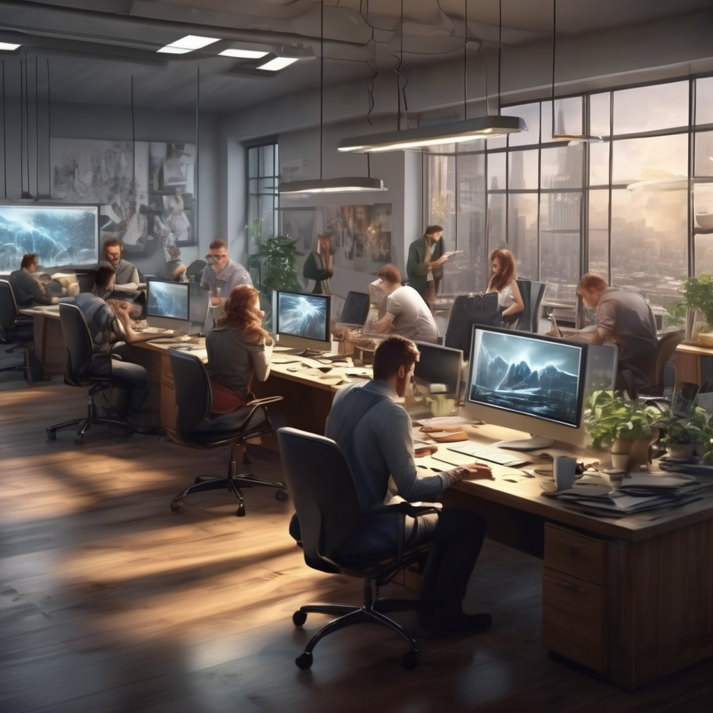 16k hd high quality photorealistic of people working in a office