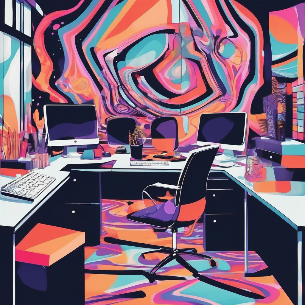 Trippy office in abstract style