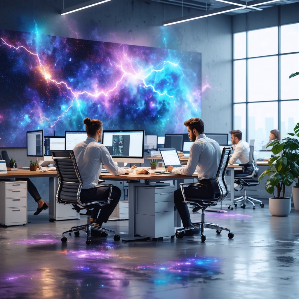 16k hd high quality photorealistic of people working in a office  in the art style abstract