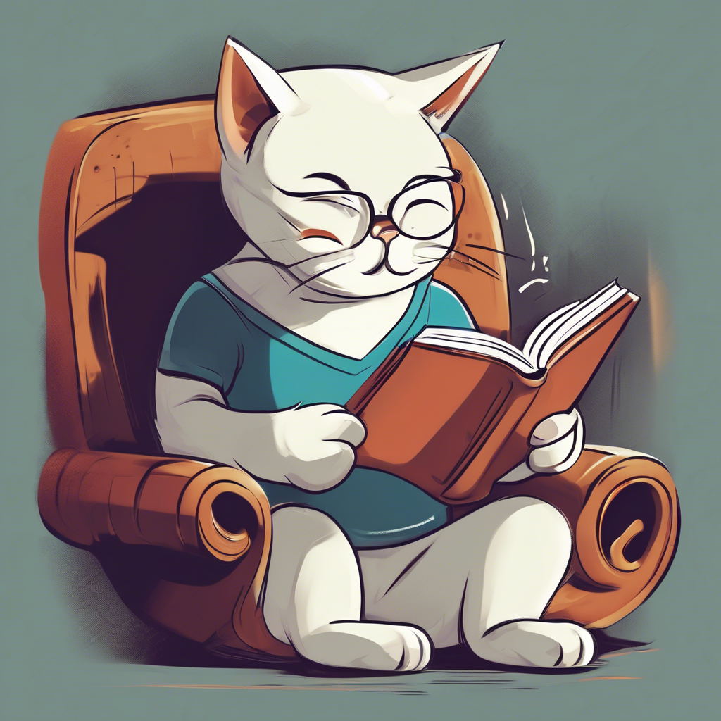 cat reading a book