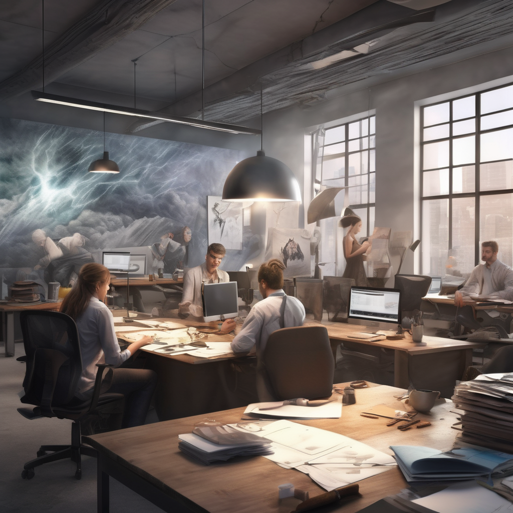 16k hd high quality photorealistic of people working in a office
