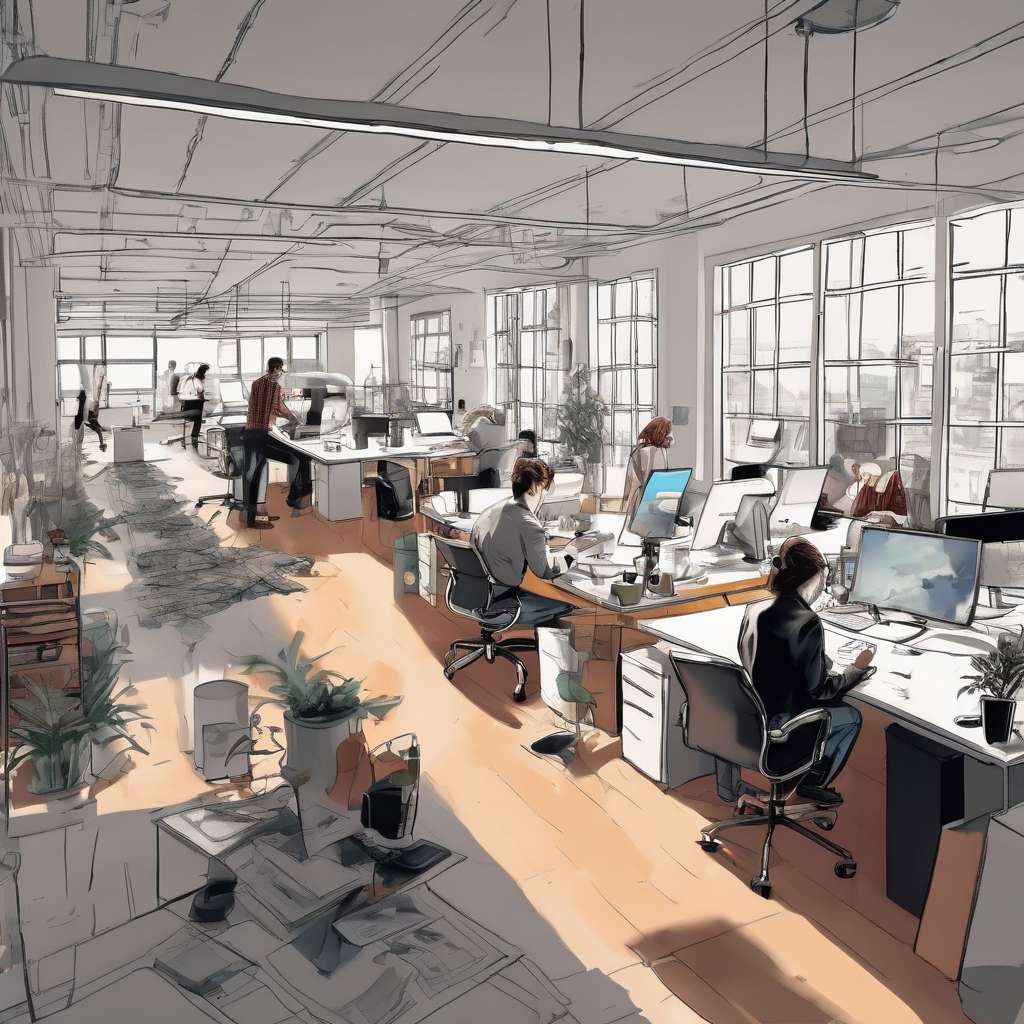 people working studio office open floor plan