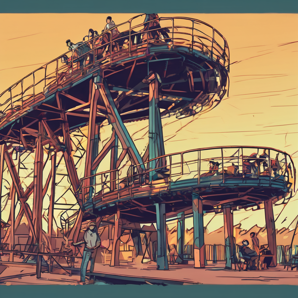 people working on a rollercoster