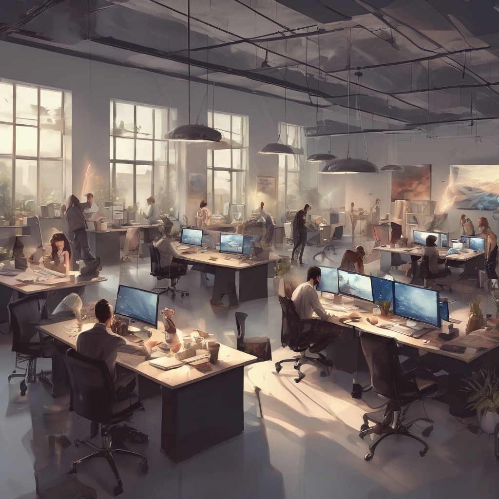 people working studio office open floor plan