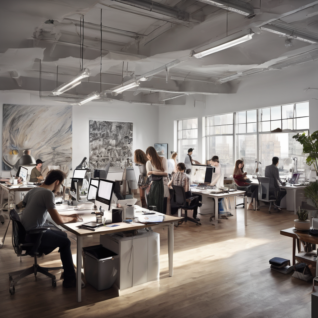 people working studio office open floor plan
