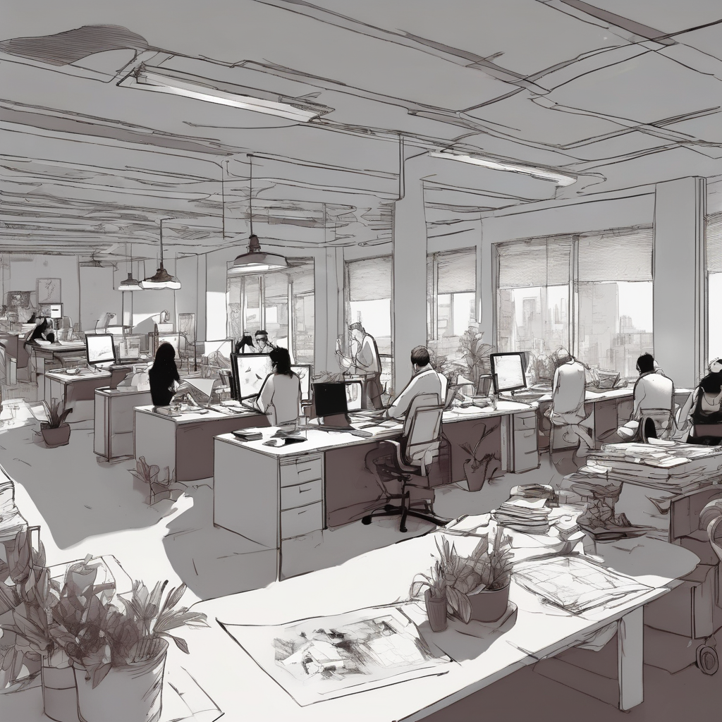 people working studio office open floor plan