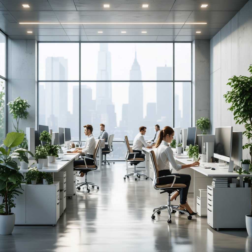 32k hd high quality photorealisticn image of people working in a office  fantasy art office