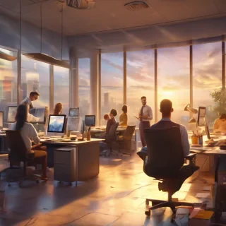 16k hd high quality photorealistic of people working in a office